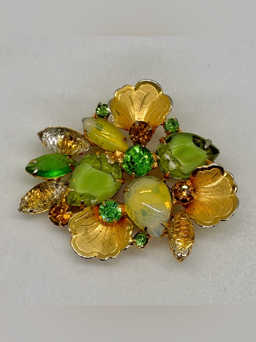 Green Givre and Molded Spray Brooch